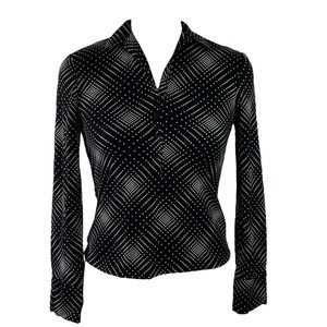 Alfani Women's Button Up Shirt Black and White Spotted, Size S